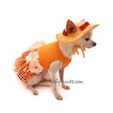 Orange Tutu Dog Dress Bling Bling With Flowers Apparel and Matching Sun Hat DF101 by Myknitt (4)