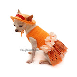 Orange Tutu Dog Dress Bling Bling With Flowers Apparel and Matching Sun Hat DF101 by Myknitt (5)