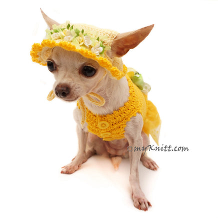 Polka Dot Dog Dress Tutu with Matching Sun Hat Flowers DF102 by Myknitt (4)