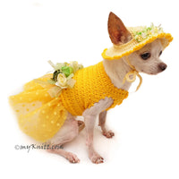 Polka Dot Dog Dress Tutu with Matching Sun Hat Flowers DF102 by Myknitt (5)