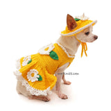 Cute Flower Dog Dress with Matching Sun Hat in Bright Yellow Color DF103 by Myknitt (2)