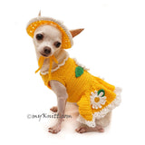 Cute Flower Dog Dress with Matching Sun Hat in Bright Yellow Color DF103 by Myknitt (3)