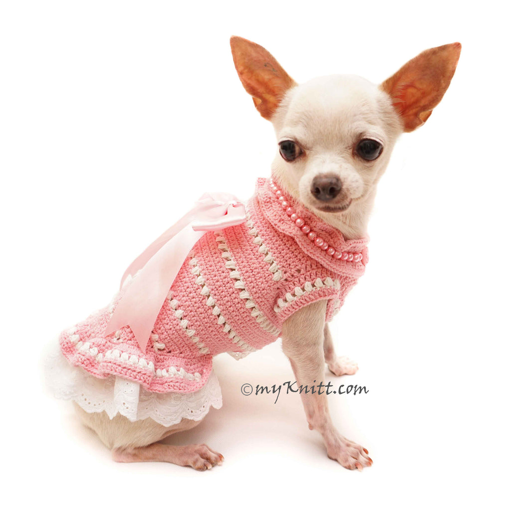 Deep Pink Dog Costume Party, Dog Dresses with Lace and Pearls DF107