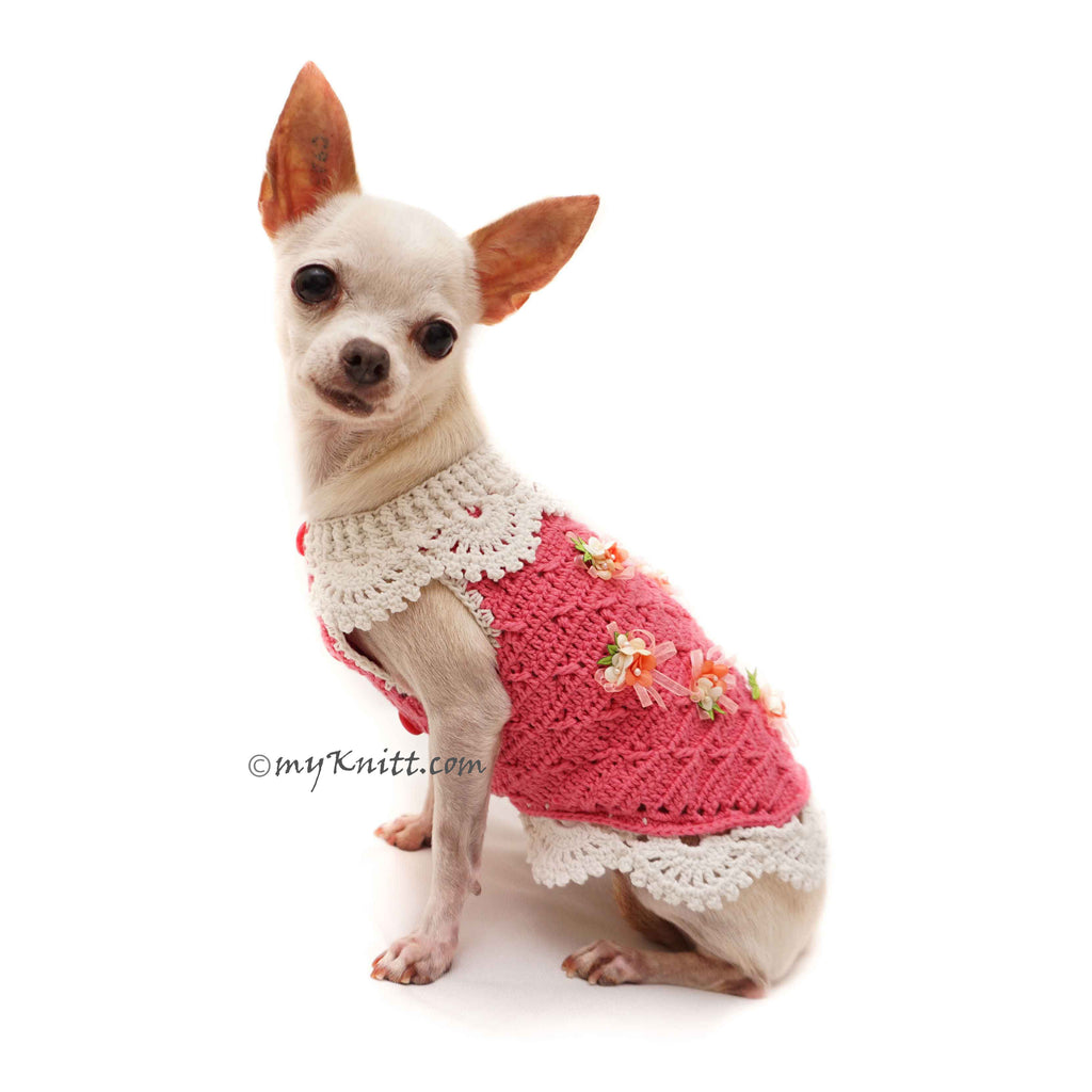 Crochet Lace Dress Deep Pink Chihuahua Clothes DF110