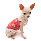 Deep Pink Chihuahua Sweaters with Crochet Flowers by Myknitt