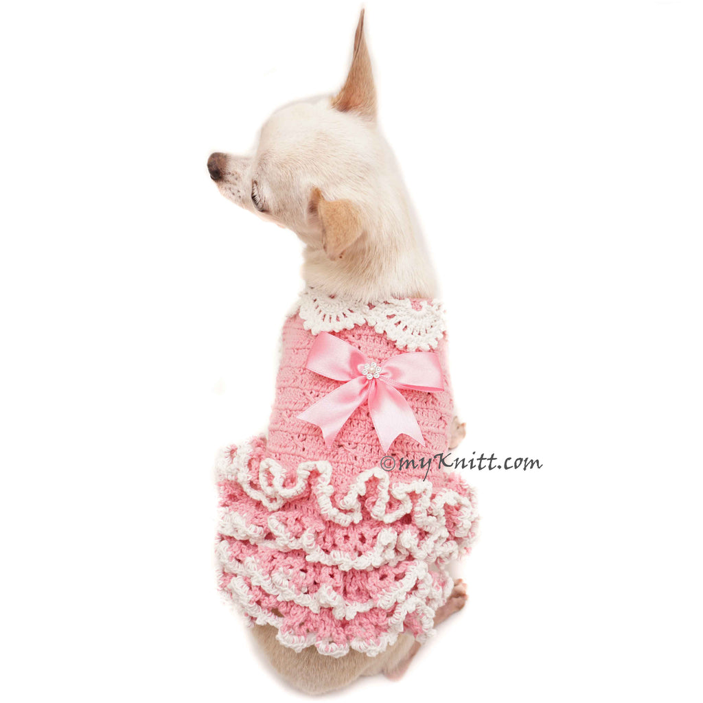 Pink Dog Dress with Lots of Frills Crochet Skirts DF111