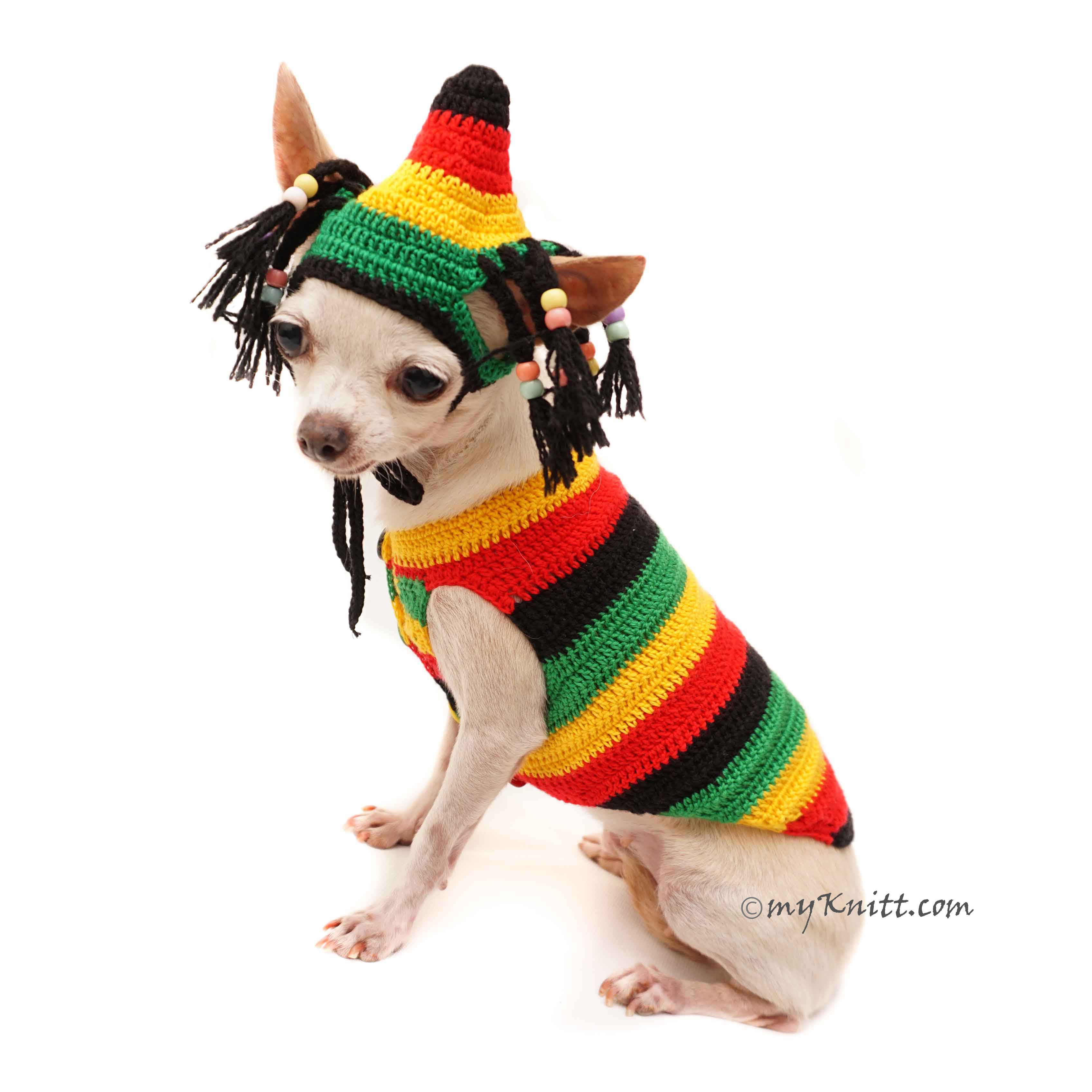 Bob Marley Dog Costume, Rasta Hat, Crochet Dog Hat DF117 by Myknitt