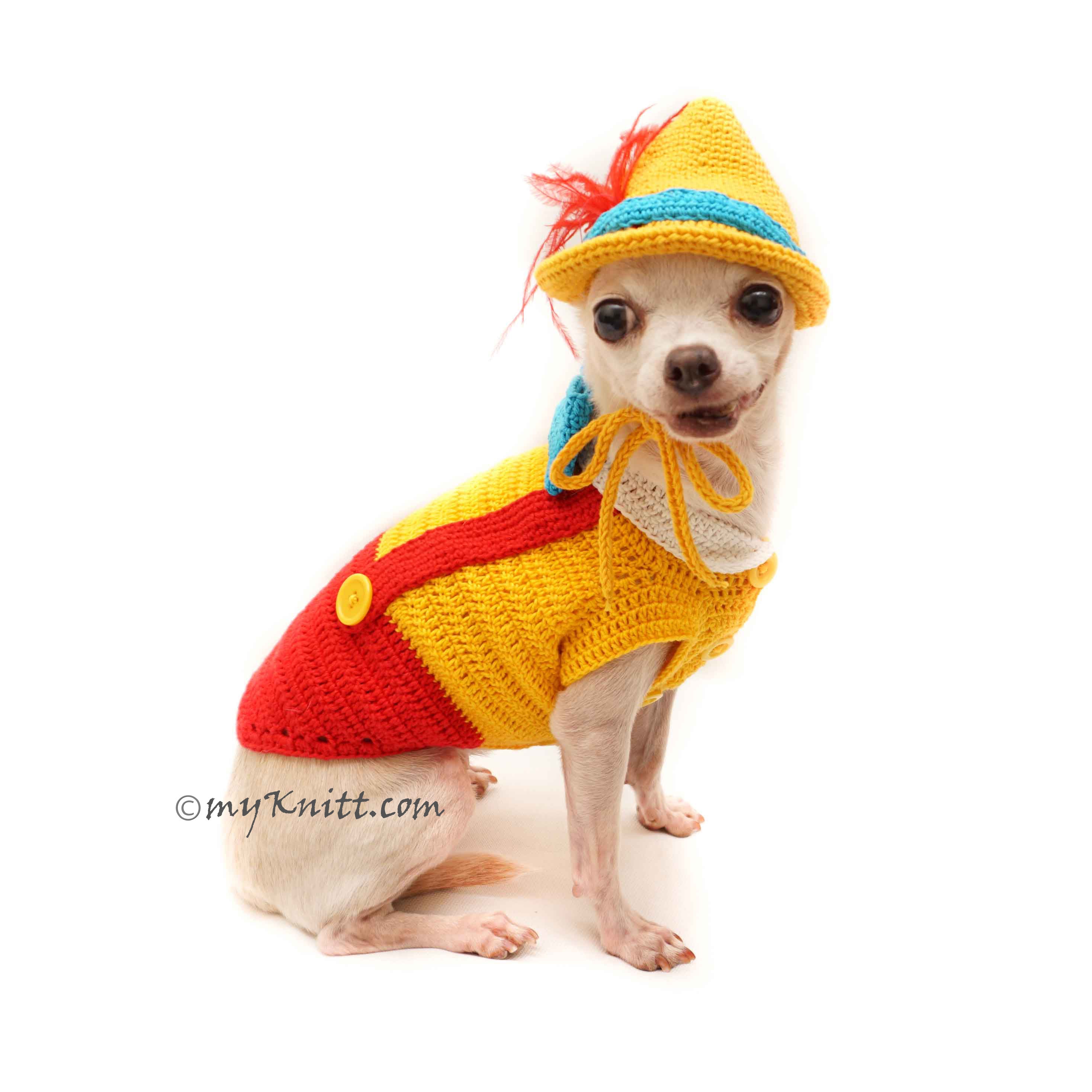 Pinocchio Dog Costumes, Dog Halloween Costumes, Crochet Dog Hat DF122 by Myknitt