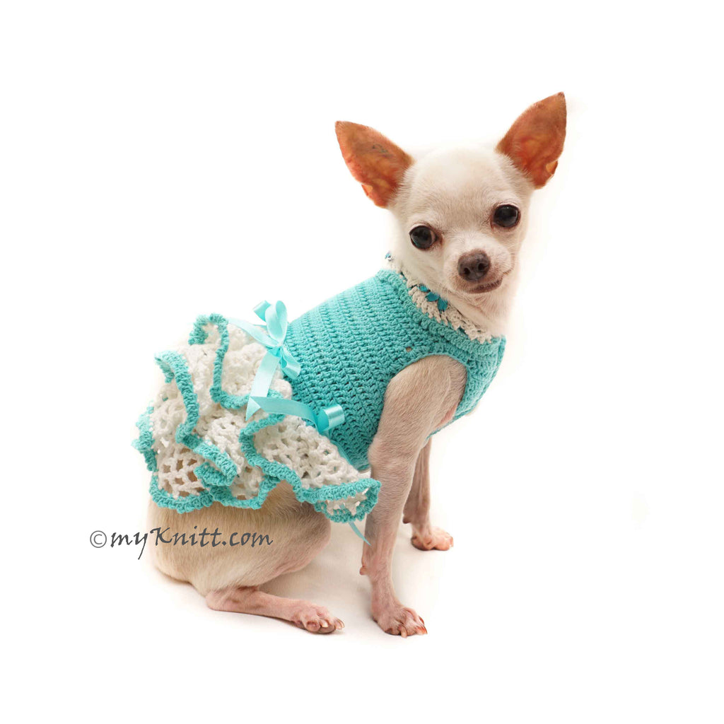 Teal Chihuahua Clothes Dress, Custom Dog Clothes, Personalized Dog Clothes Large DF126