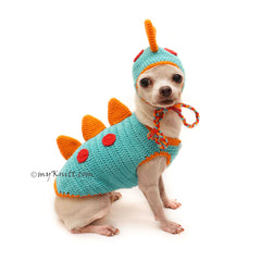 Dinosaur Dog Costume, Dinosaur Dog Hat, Funny Dog Clothes DF132 by Myknitt
