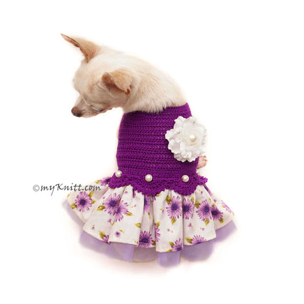 Purple Chihuahua Dress with Crochet and Fabric by Myknitt