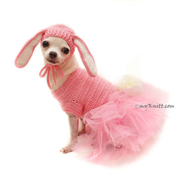 Pink Dog Tutu Dress Bunny Rabbit, Cute Pet Costume Rabbit Crochet DF147 Myknitt