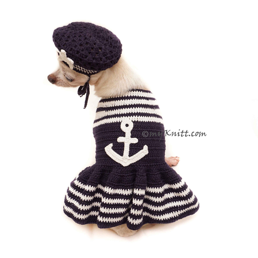 Marine Dog Dress Crochet, US Navy Dog Clothes, Navy Anchors Pet Dress DF154 Myknitt