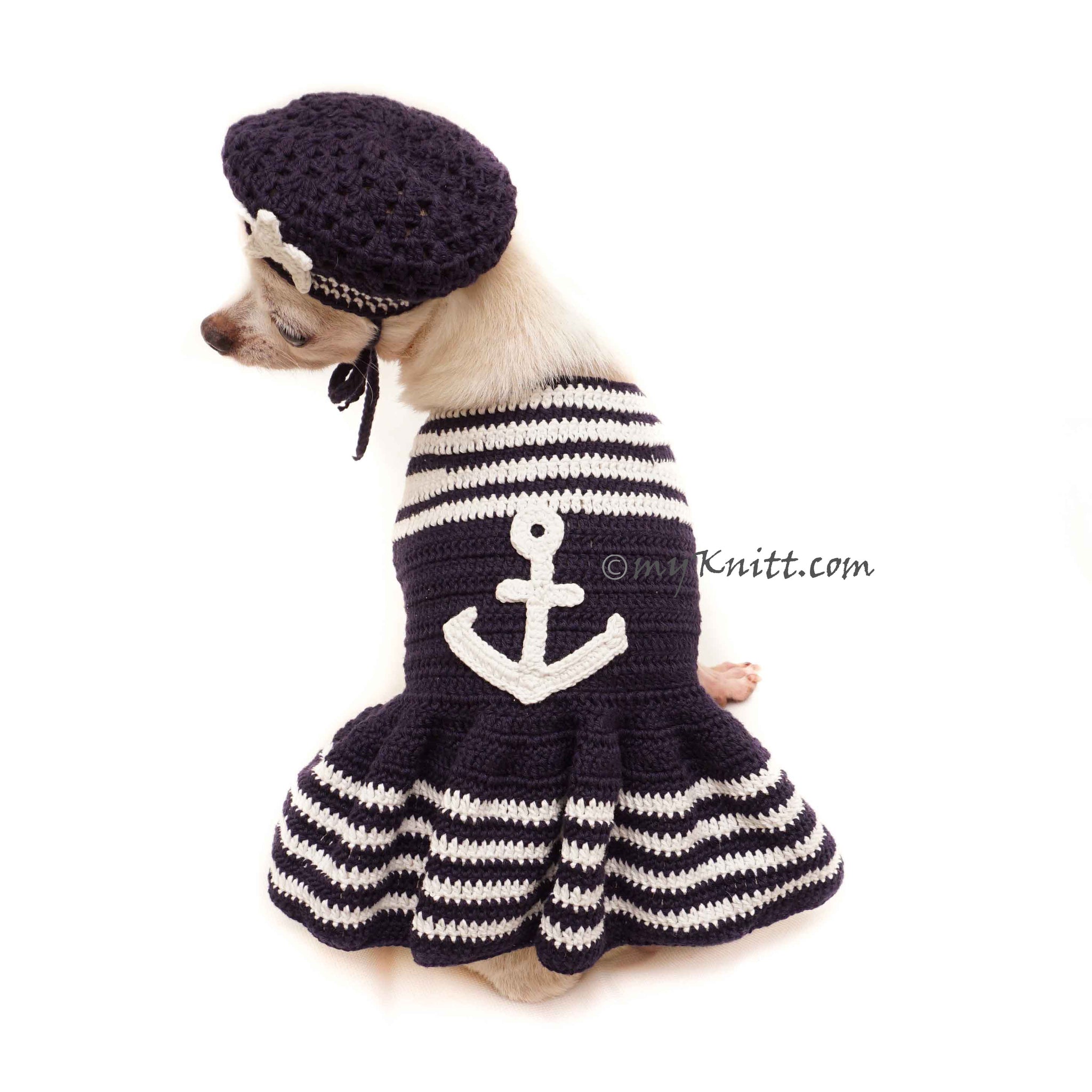 Marine Dog Dress Crochet, US Navy Dog Clothes, Navy Anchors Pet Dress | myknitt Marine Dog Dress Crochet, US Navy Dog Clothes, Navy Anchors Pet Dress | myknitt