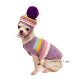 Pastel Purple Dog Sweater Pom Pom, Pom Pom Dog Hat Crochet DF156 by Myknitt