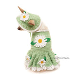 Mint Green Dog Dress Summer Flower, Mint Green Dog Sun Hat Crochet DF157 by Myknitt
