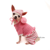 Pink Dog Pajamas with Pom Pom Dog Hat Crochet, Dog Pajamas Pink DF158 by Myknitt