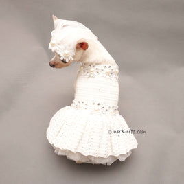Dog Wedding Dress with Veil, Pet Wedding Ring Bearer Df166 by Myknitt