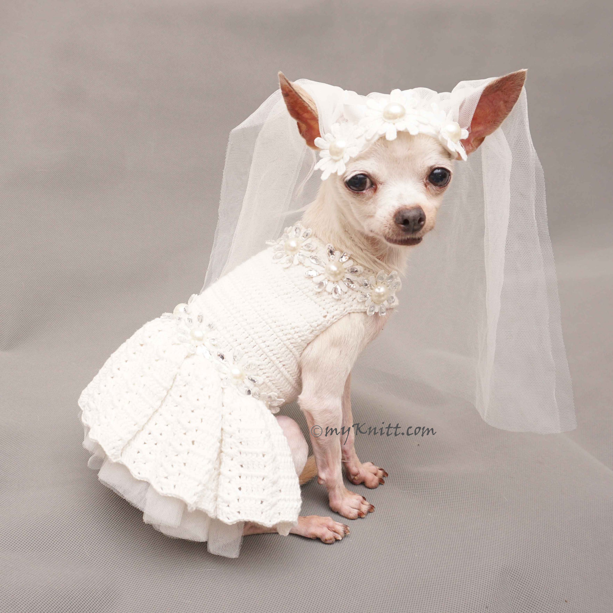 Dog Wedding Dress with Veil, Pet Wedding Ring Bearer Df166 by Myknitt| myknitt Dog Wedding Dress with Veil, Pet Wedding Ring Bearer Df166 by Myknitt| myknitt