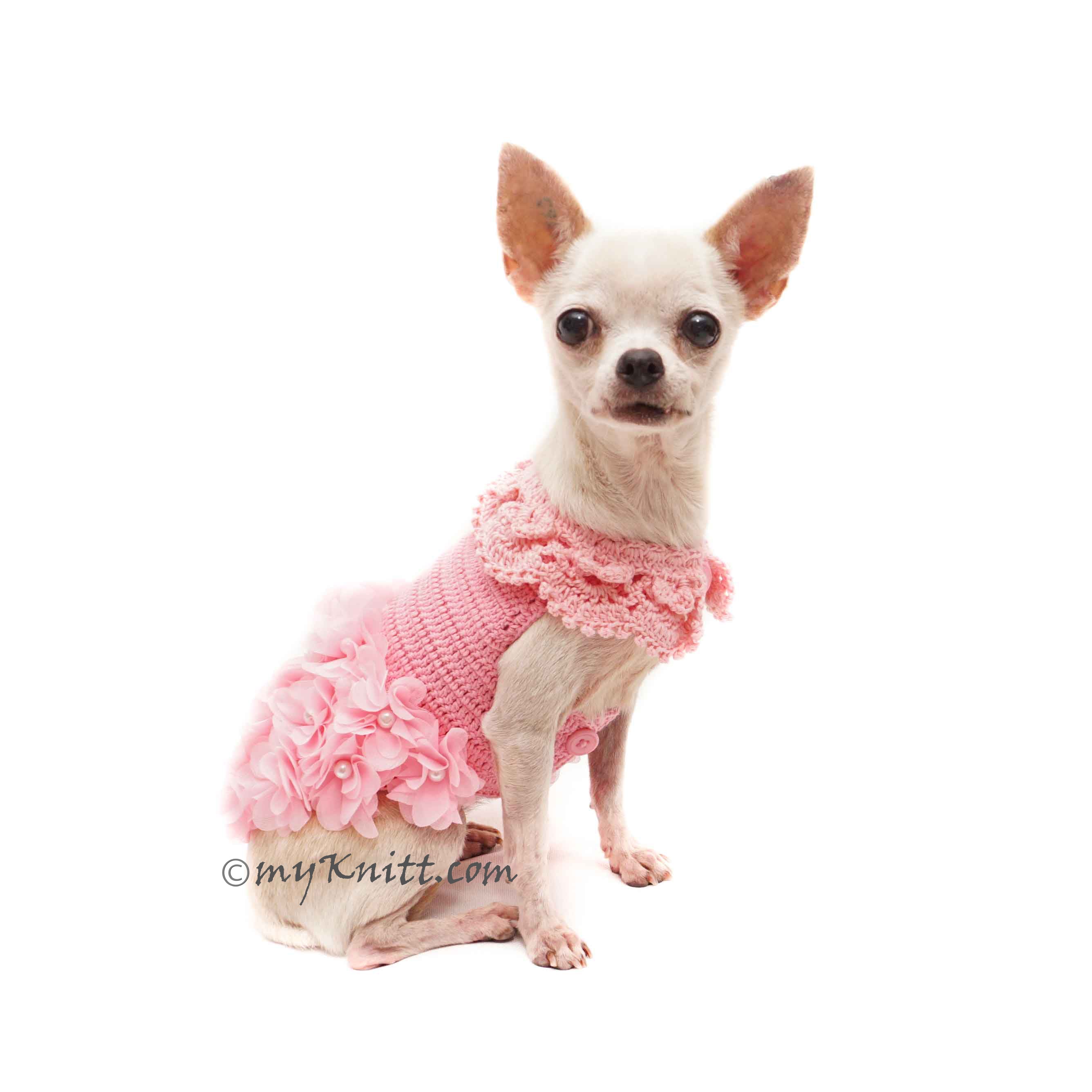 Pink Victorian Lace Dog Dress Crochet Flower DF178 Myknitt