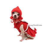 Funny Dog Clothes by Myknitt Designer Dog Clothes, Red Hood Dress Crochet 
