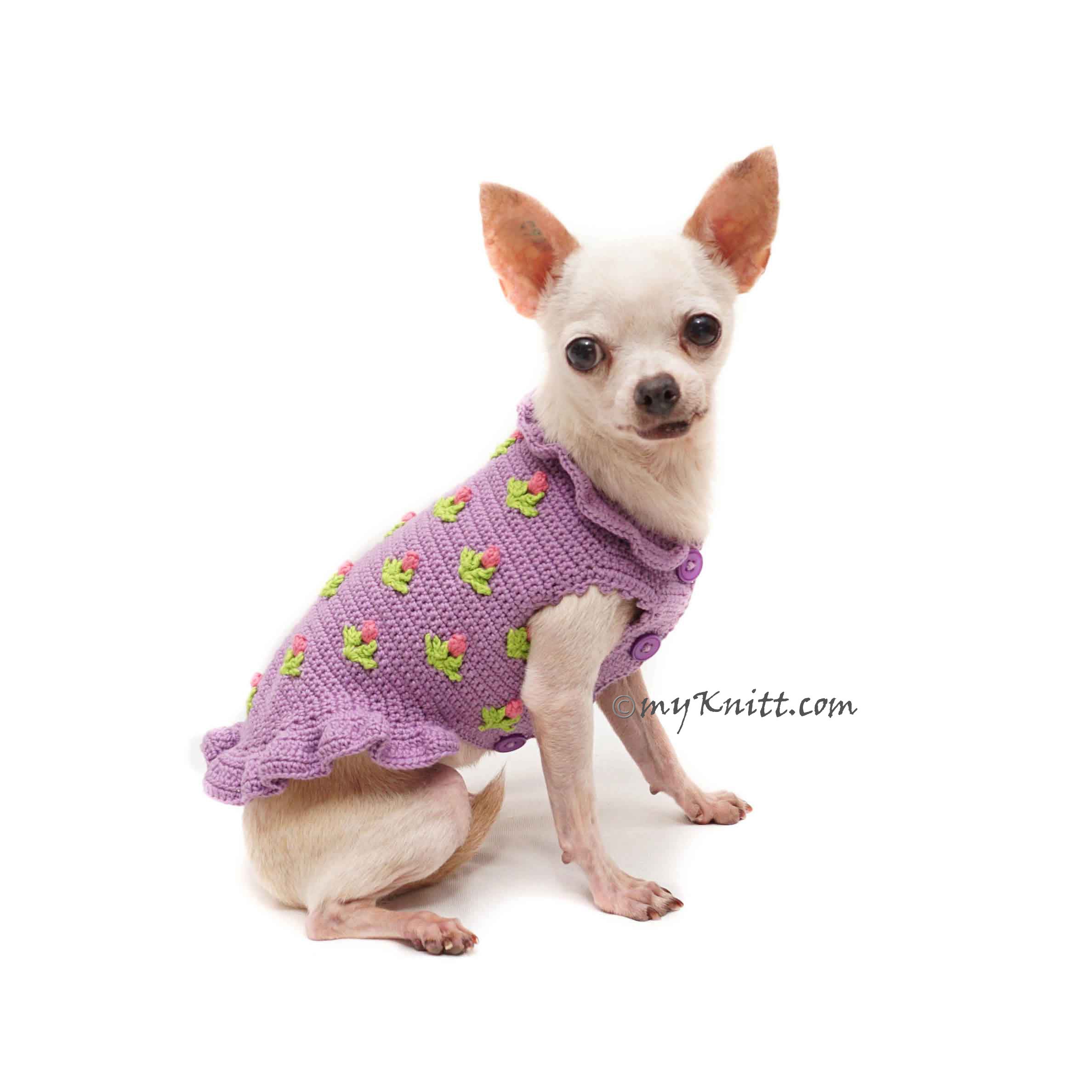 Dog Dress Purple Tulip Crochet, Simple Dog Dress Cotton DF189 Myknitt