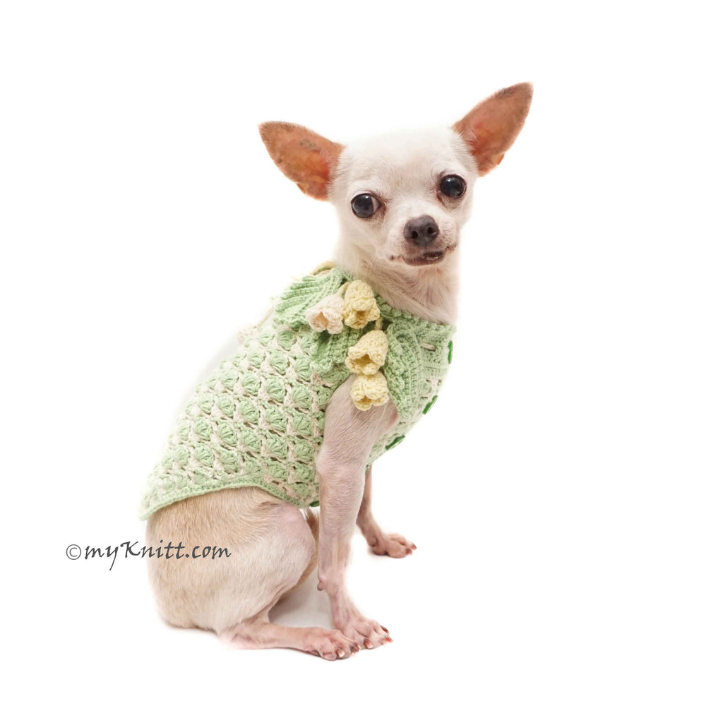 Calla lily Crochet Dog Dress Green Mint, Unique Flower Pet Dress DF190 Myknitt