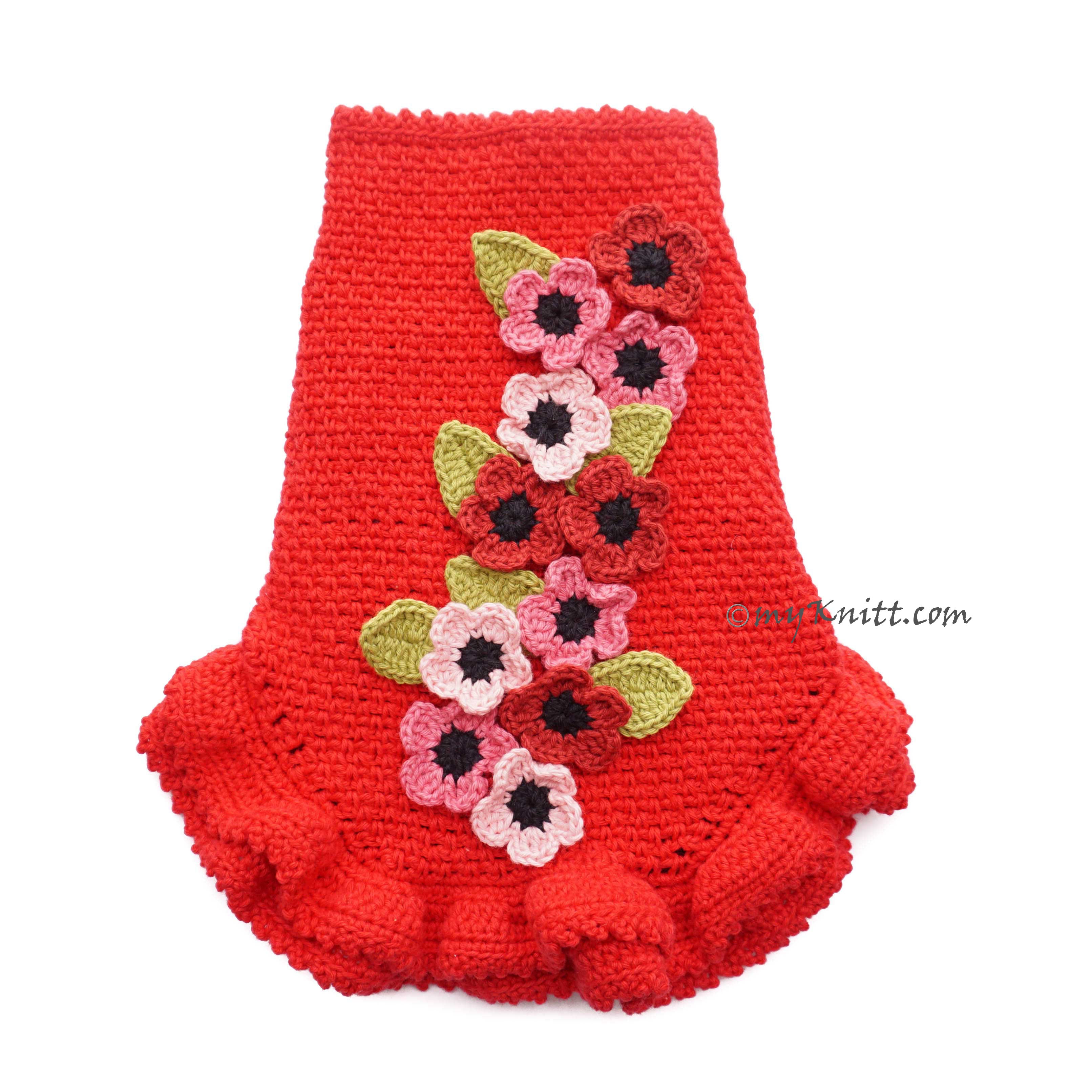 Red dog dress flower crochet, red Chihuahua clothes, puppy clothes DF193 Myknitt