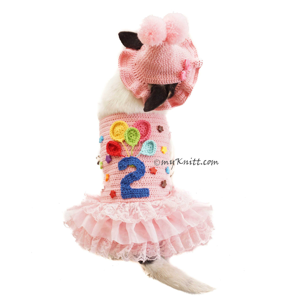 Dog Birthday Party Dress Custom, Dog Birthday Tutu Pink DF197 Myknitt
