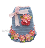 Blue Dog Dress Daisy Flower Crochet, Girly Dog Clothes Crochet DF199 Myknitt
