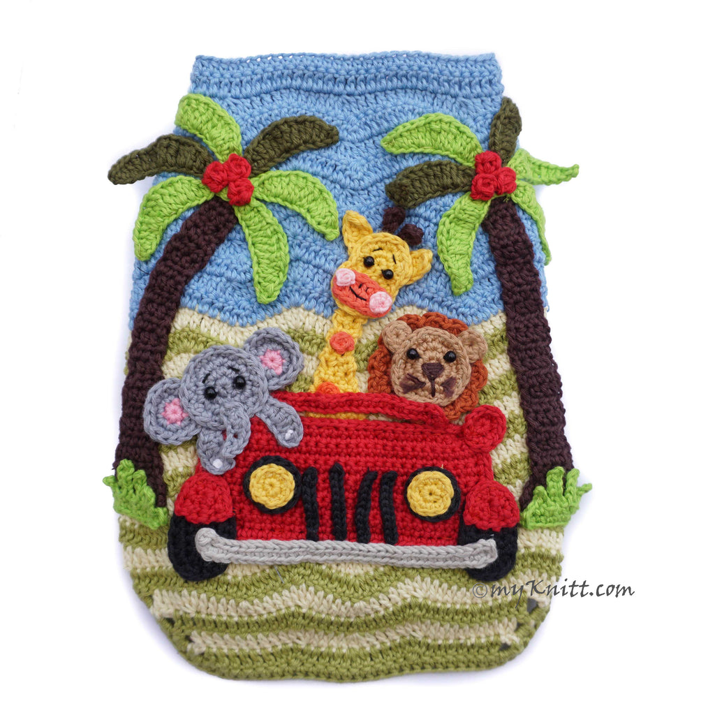 Safari animal Crochet Dog Clothes Holiday Themed Crochet Jeep Car, Crochet Lion, Crochet Giraffe, Crochet Elephant DF204 Myknitt