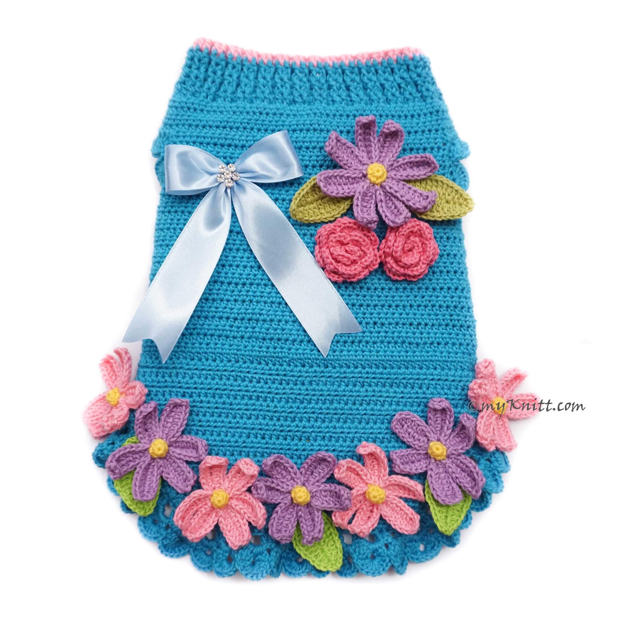Daisy Flower Crochet Dog Dress Turquoise Pink Dog Dress DF205 Myknitt