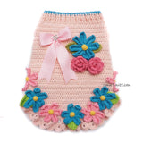 Pink Dog Dress Flower Crochet Daisy, Girly Pet Dress Crochet DF206 Myknitt