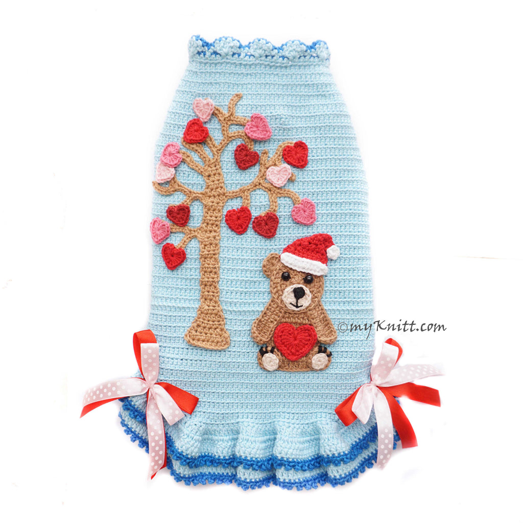 Blue Dog Dress Valentine Teddy Bear Crochet DF211 Myknitt