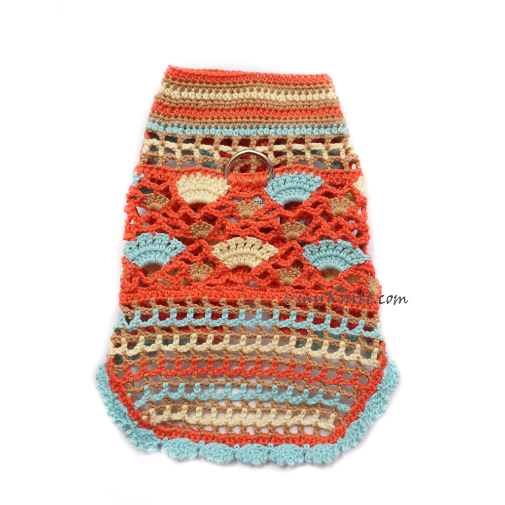 Orange Bohemian Dog Clothes Crochet Net, Lightweight Pet Clothing Custom DF213 Myknitt