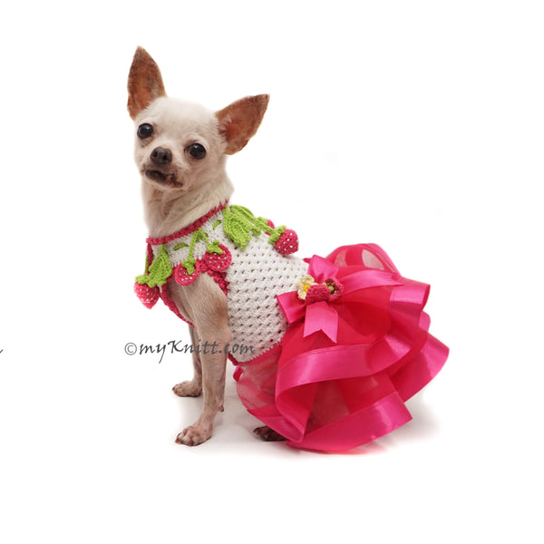 Pink Sunflower Dress Crochet DF228 By myknitt designer dog clothes