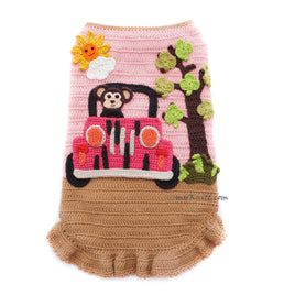 Pink Monkey Jeep Crochet Dog Dress, Funny Pink Socks Monkey Dog Costume DF230 Myknitt 