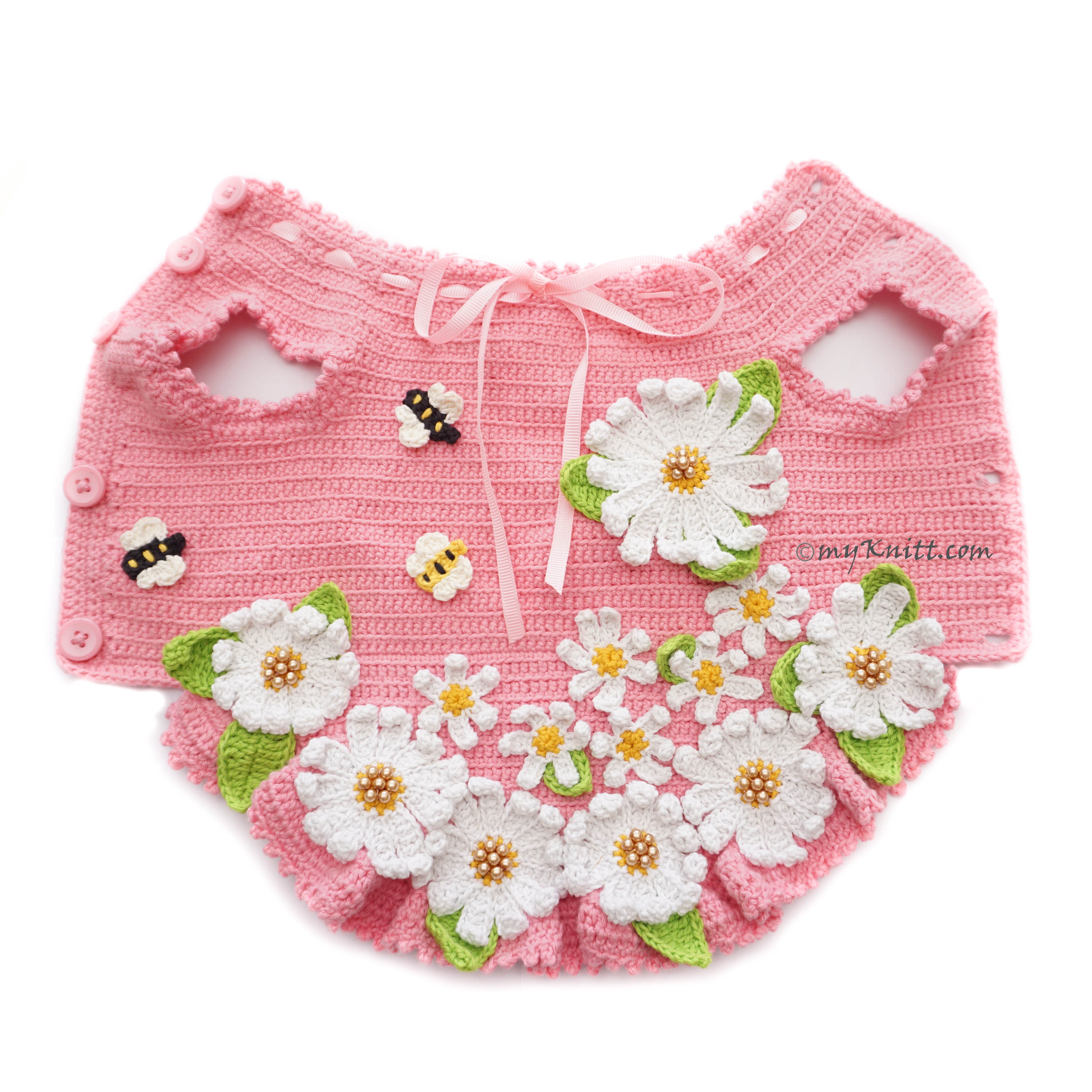 Crochet Daisy Flower Dog Dress, Pink Pet Dress, Custom Chihuahua Costume DF233 Myknitt