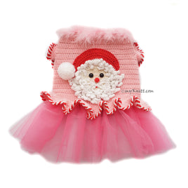 Santa Pink Dog Tutu, Christmas Pink Dog Tutu Crochet DF246 Myknitt