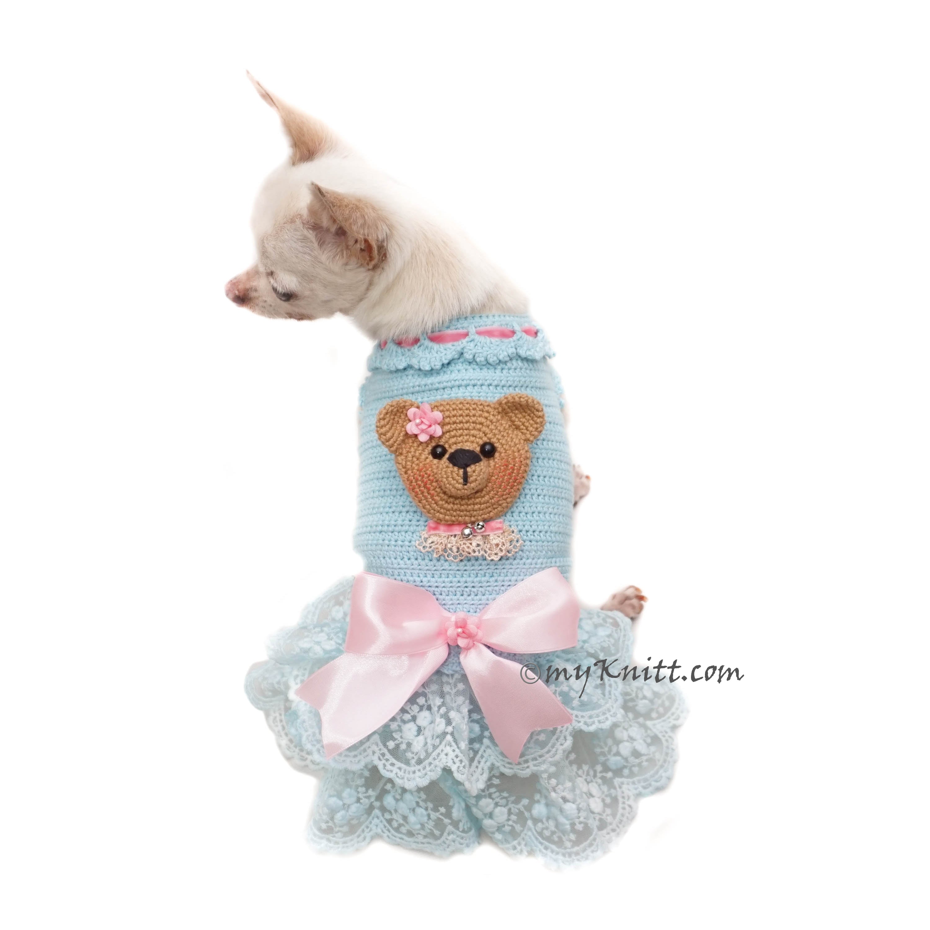 Blue Teddy Bear Crochet Dress Tutu DF254 Myknitt Designer Dog Clothes 