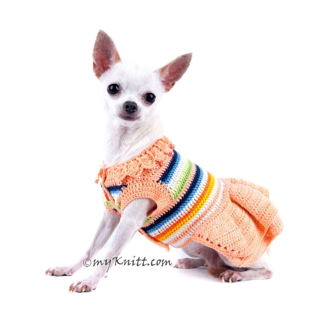 Spring Dog Dress Peach Colorful Crochet Cotton Wavy Skirts Chihuahua Clothes DF40