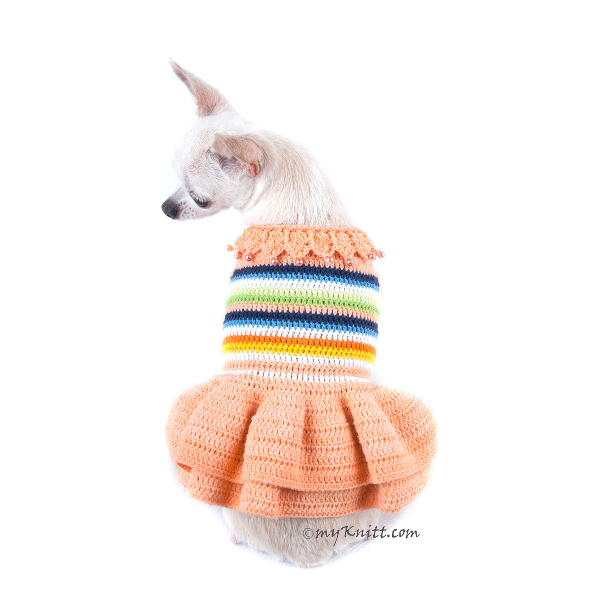 Spring Dog Dress Peach DF40 Myknitt Handmade Crochet| myknitt