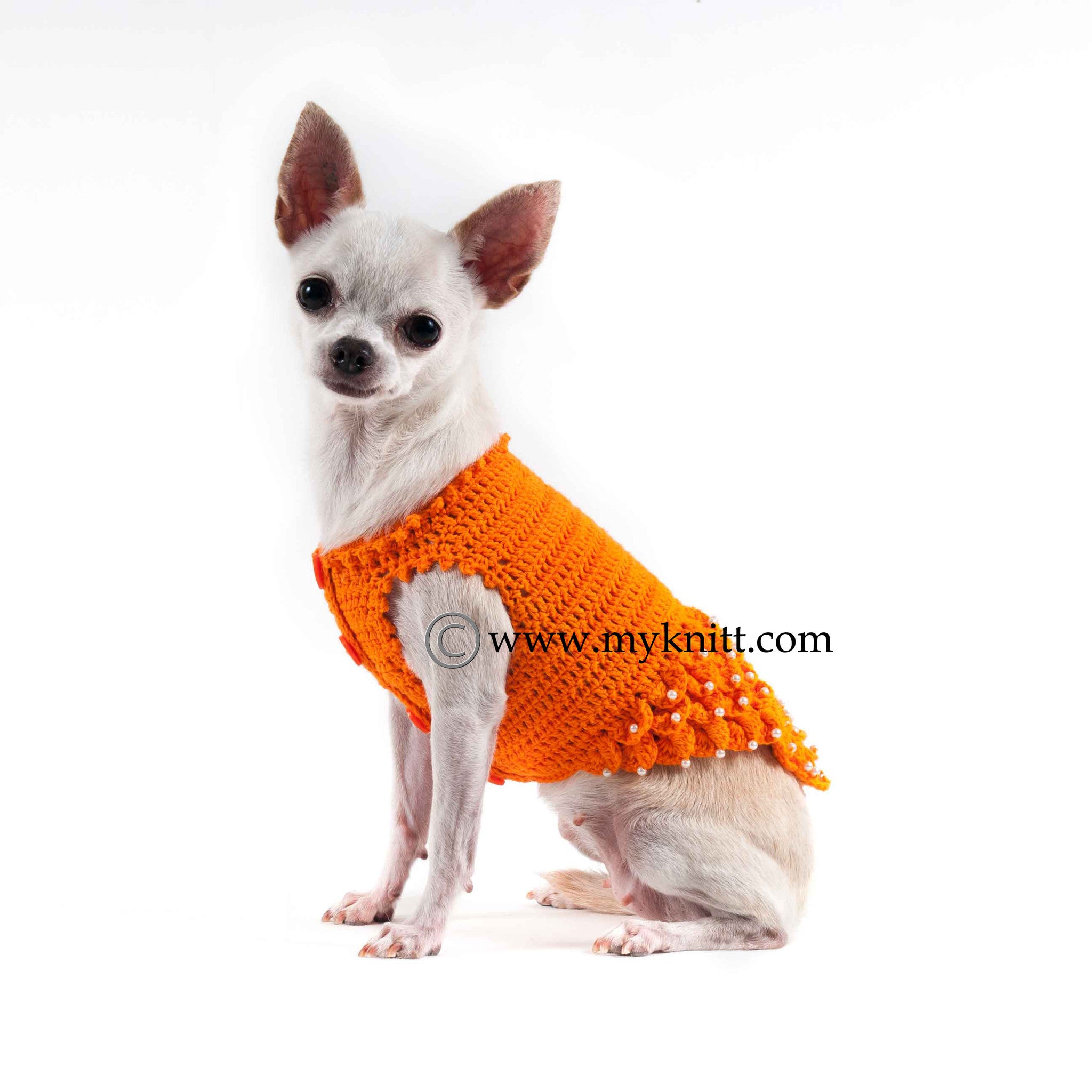 Orange Fancy Dog Dresses with Pearls Crocodile Crochet DF41