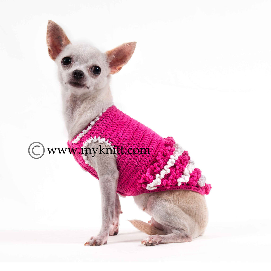 Hot Pink Striped White Ruffle Dog Dresses White  DF44