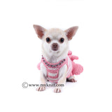 Soft Peach Pink Dog Dresses Striped Handmade Crochet with Flower Crystal DF45