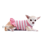 Soft Peach Pink Dog Dresses Striped Handmade Crochet with Flower Crystal DF45