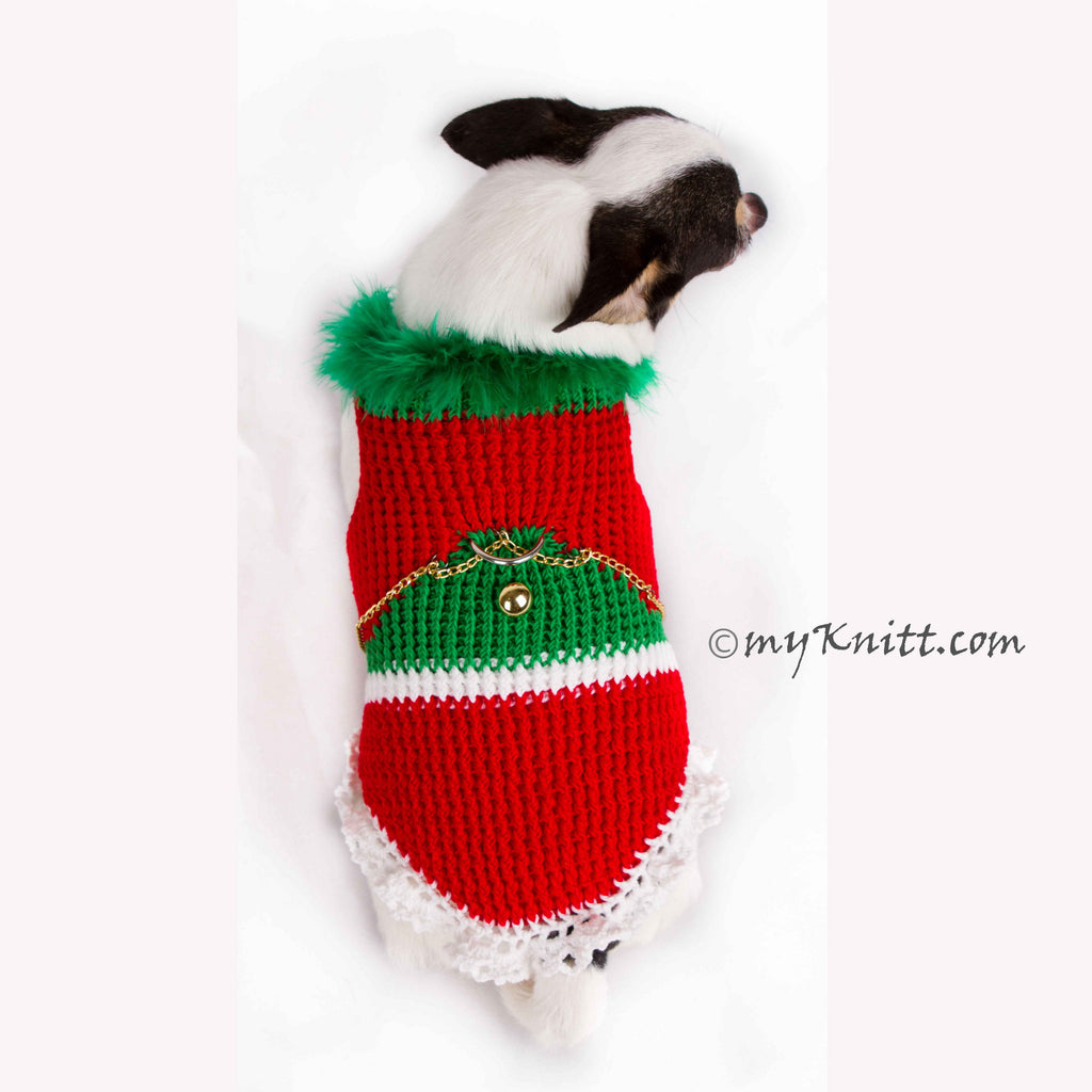 Christmas Tree Chihuahua Sweater with D Ring, Knitted Dog Clothes DF4