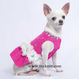 Pink Dog Dresses with Bling-Bling Crystal and Flowers Crochet DF51