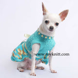 Turquoise Dog Dresses Ball Gown Hand Crochet Pet Costumes DF52