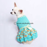 Turquoise Dog Dresses Ball Gown Hand Crochet Pet Costumes DF52